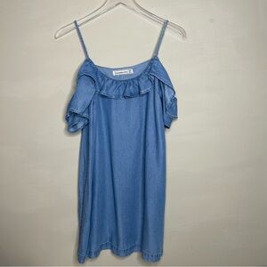 Abercrombie Fitch Blue DENIM Jean Ruffle Cold Shoulder Dress